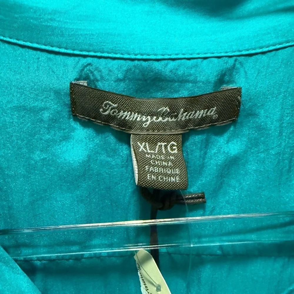 Tommy Bahama Turquoise Button-Down Shirt 100% Silk Size XL